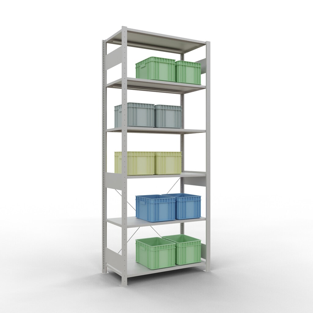 Scaffalatura a ripiani SCHULTE, grigio chiaro, portata per piano di 150 kg, AxLxP 2.500 x 1.060 x 536 mm Immagine del prodotto n. 3: Scaffalatura a ripiani SCHULTE, grigio chiaro, portata per piano di 150 kg, AxLxP 2.500 x 1.060 x 536 mm
