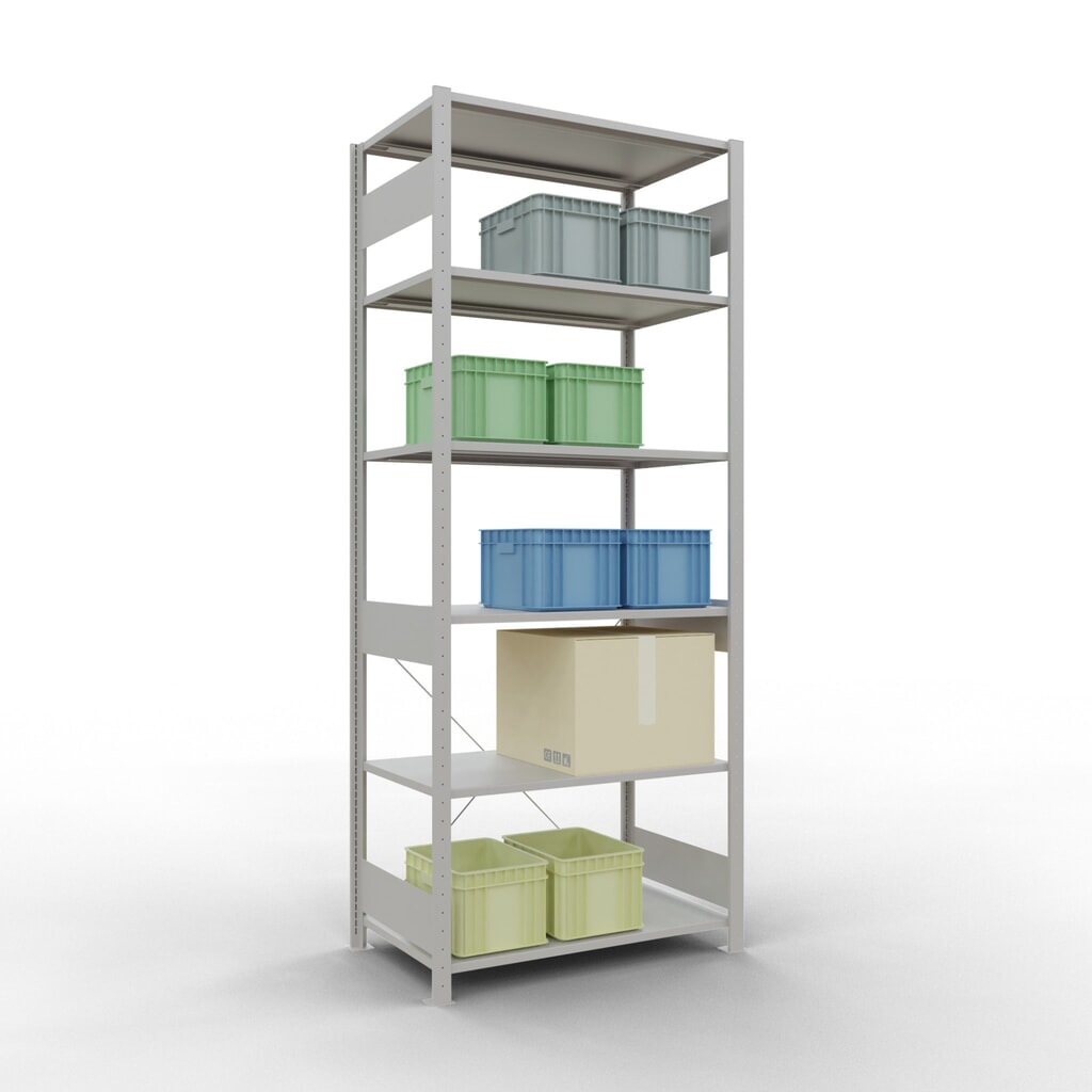 Scaffalatura a ripiani SCHULTE, grigio chiaro, portata per piano di 150 kg, AxLxP 2.500 x 1.060 x 636 mm Immagine del prodotto n. 3: Scaffalatura a ripiani SCHULTE, grigio chiaro, portata per piano di 150 kg, AxLxP 2.500 x 1.060 x 636 mm