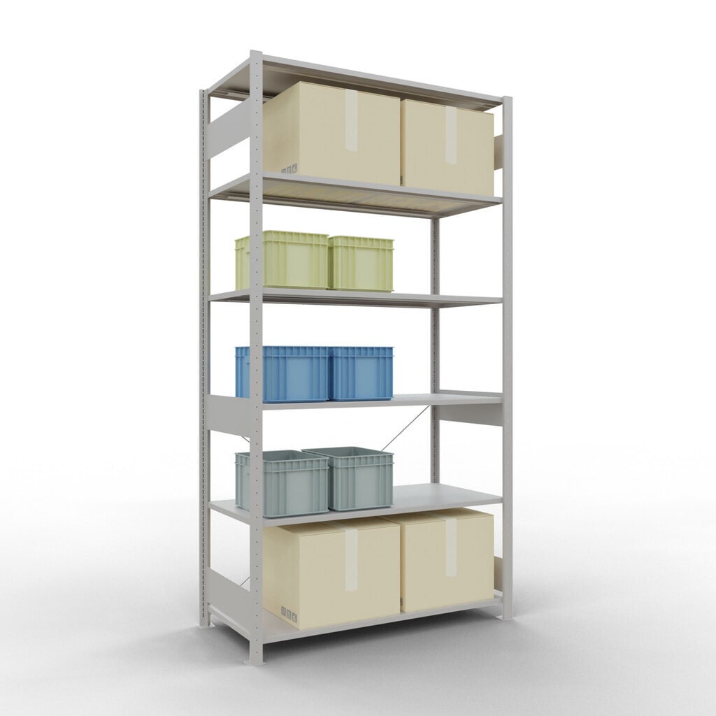 Scaffalatura a ripiani SCHULTE, grigio chiaro, portata per piano di 150 kg, AxLxP 2.500 x 1.360 x 636 mm Immagine del prodotto n. 3: Scaffalatura a ripiani SCHULTE, grigio chiaro, portata per piano di 150 kg, AxLxP 2.500 x 1.360 x 636 mm