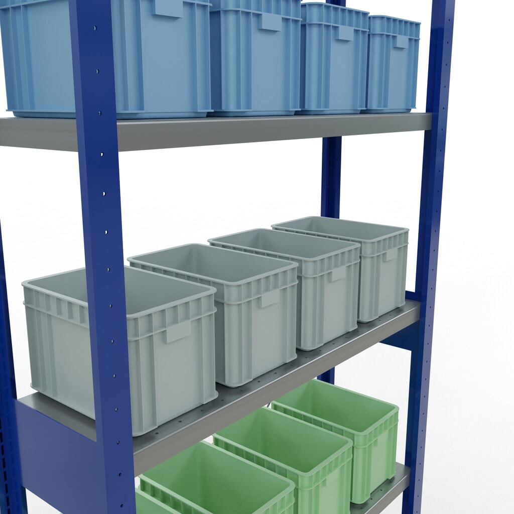 Scaffalatura a ripiani SCHULTE, blu genziana/zincato, portata per piano di 330 kg, AxLxP 2.500 x 1.060 x 336 mm Immagine del prodotto n. 4: Scaffalatura a ripiani SCHULTE, blu genziana/zincato, portata per piano di 330 kg, AxLxP 2.500 x 1.060 x 336 mm