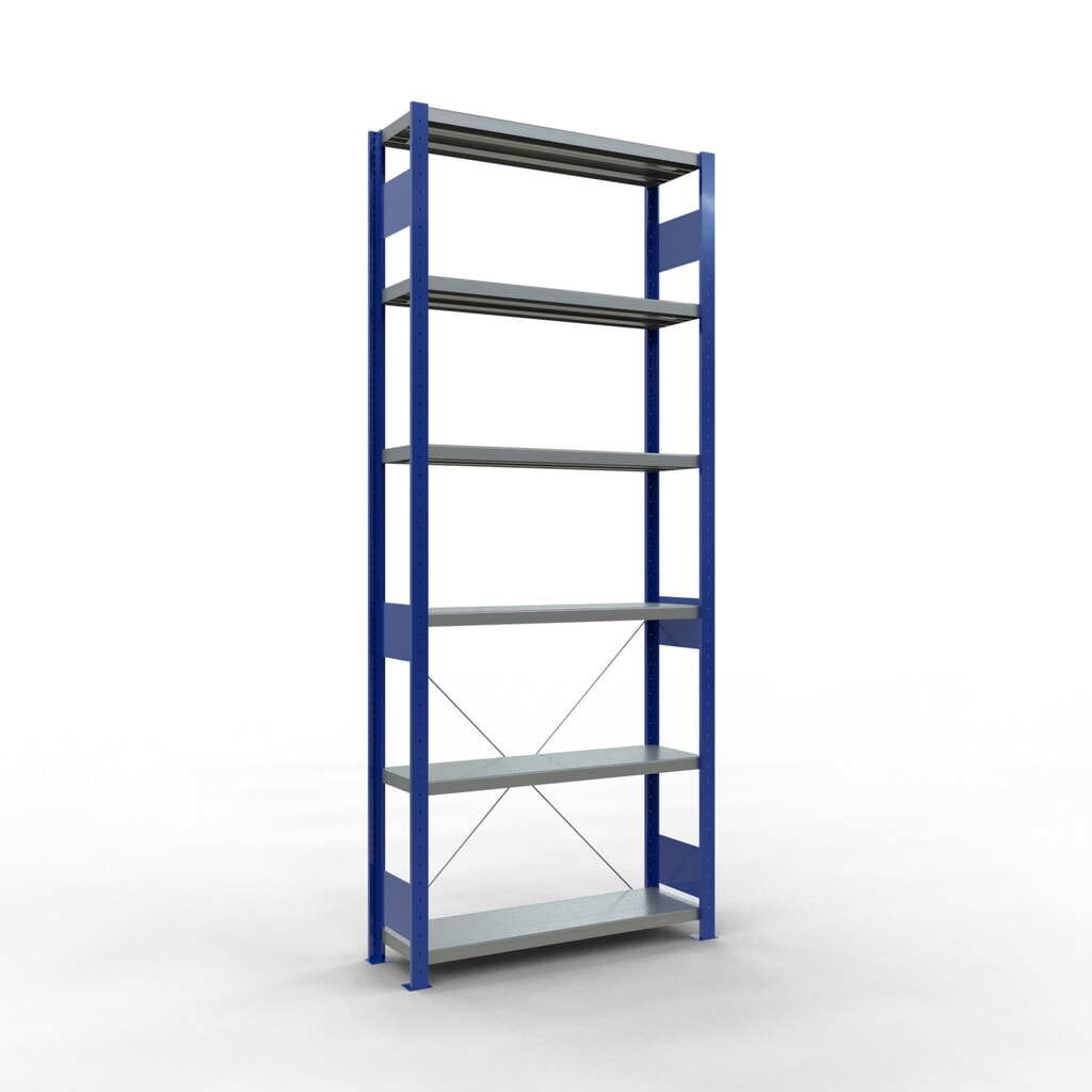 Scaffalatura a ripiani SCHULTE, blu genziana/zincato, portata per piano di 330 kg, AxLxP 2.500 x 1.060 x 336 mm Immagine del prodotto n. 1: Scaffalatura a ripiani SCHULTE, blu genziana/zincato, portata per piano di 330 kg, AxLxP 2.500 x 1.060 x 336 mm