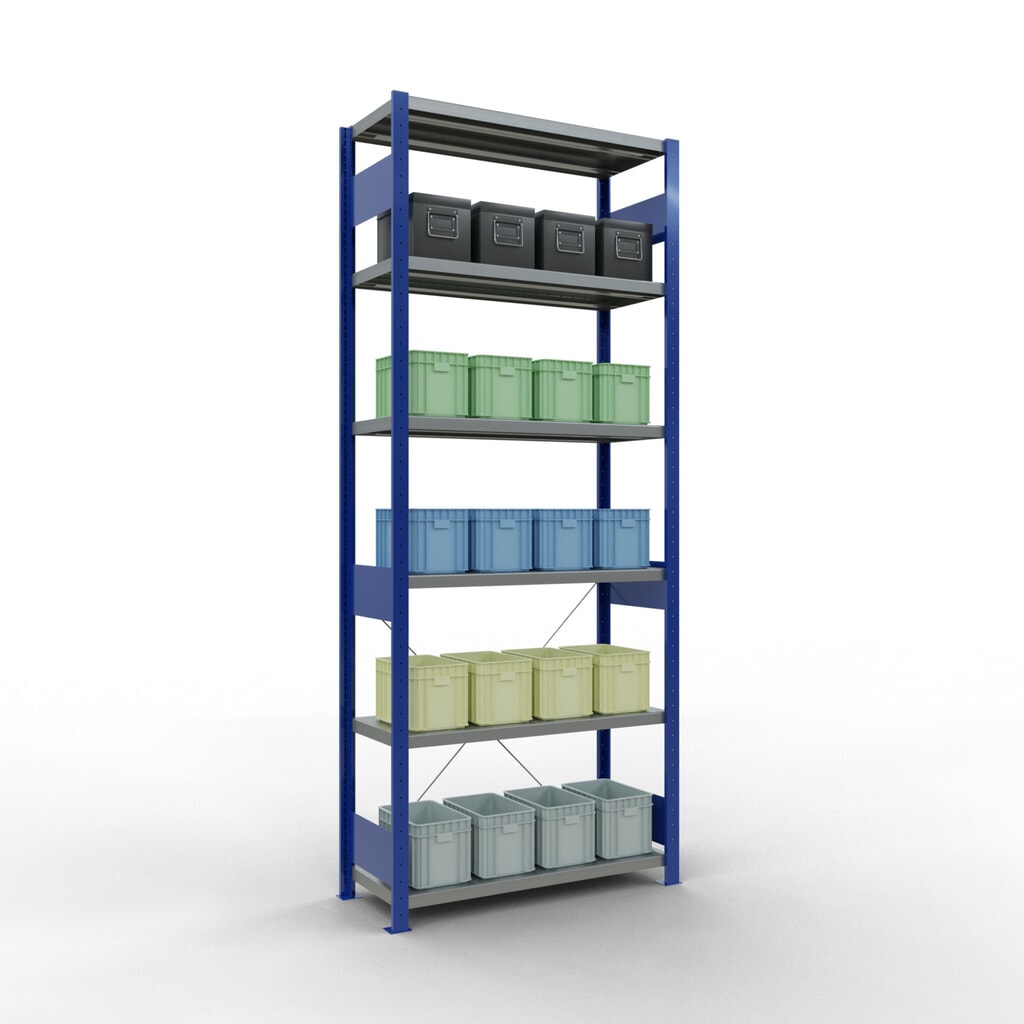 Immagine del prodotto n. 3: Scaffalatura a ripiani SCHULTE, blu genziana/zincato, portata per piano di 330 kg, AxLxP 2.500 x 1.060 x 436 mm