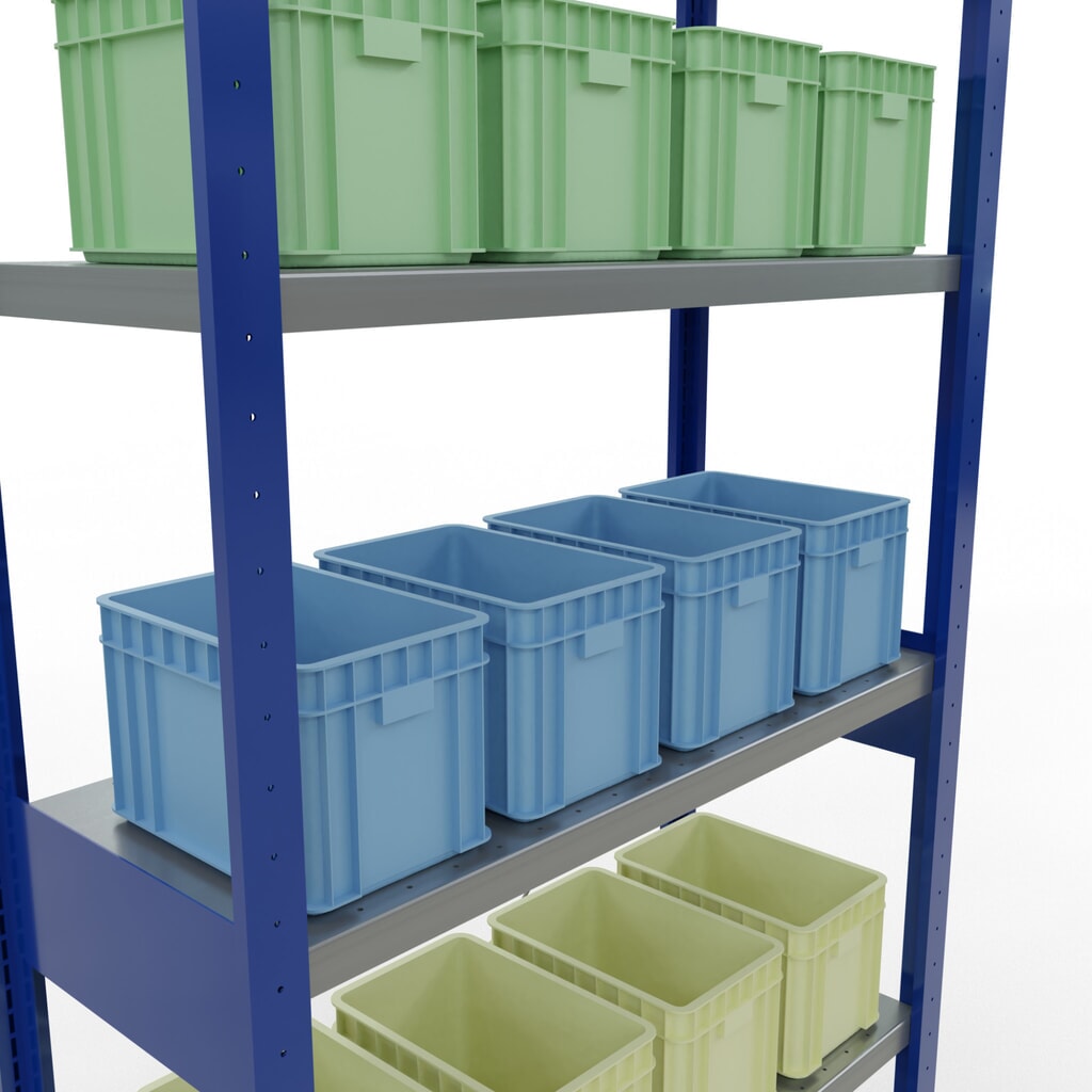 Scaffalatura a ripiani SCHULTE, blu genziana/zincato, portata per piano di 330 kg, AxLxP 2.500 x 1.060 x 436 mm Immagine del prodotto n. 4: Scaffalatura a ripiani SCHULTE, blu genziana/zincato, portata per piano di 330 kg, AxLxP 2.500 x 1.060 x 436 mm