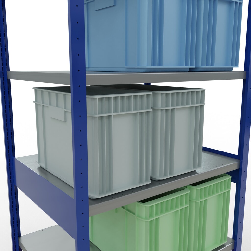 Scaffalatura a ripiani SCHULTE, blu genziana/zincato, portata per piano di 330 kg, AxLxP 2.500 x 1.060 x 836 mm Immagine del prodotto n. 4: Scaffalatura a ripiani SCHULTE, blu genziana/zincato, portata per piano di 330 kg, AxLxP 2.500 x 1.060 x 836 mm