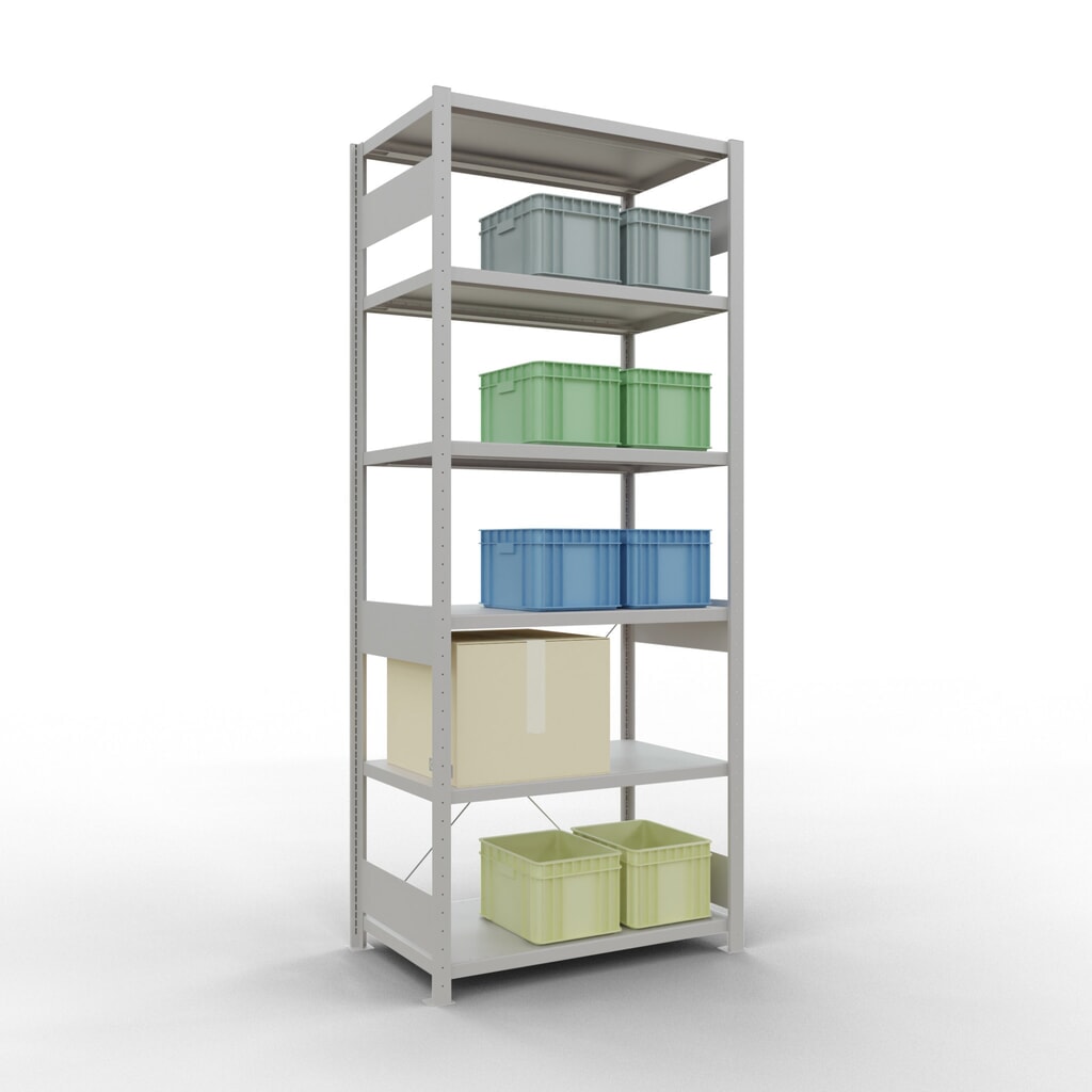 Scaffalatura a ripiani SCHULTE, grigio chiaro, portata per piano di 330 kg, AxLxP 2.500 x 1.060 x 636 mm Immagine del prodotto n. 3: Scaffalatura a ripiani SCHULTE, grigio chiaro, portata per piano di 330 kg, AxLxP 2.500 x 1.060 x 636 mm