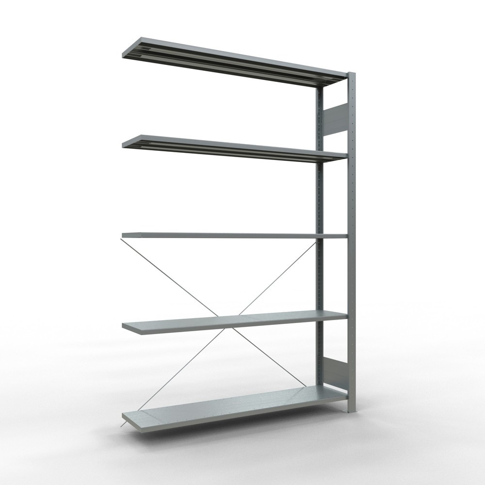 Immagine del prodotto: Scaffalatura a ripiani SCHULTE, sistema a incastro, campata aggiuntiva, portata per piano 150 kg, zincata, AxLxP 2.000 x 1.300 x 300 mm