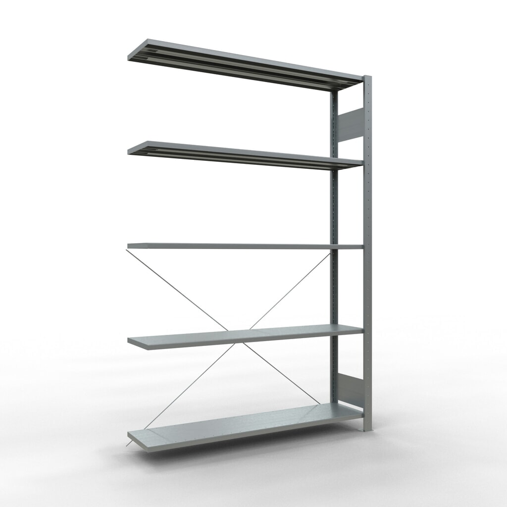 Immagine del prodotto: Scaffalatura a ripiani SCHULTE, sistema a incastro, campata aggiuntiva, portata per piano 150 kg, zincata, AxLxP 2.000 x 1.300 x 300 mm