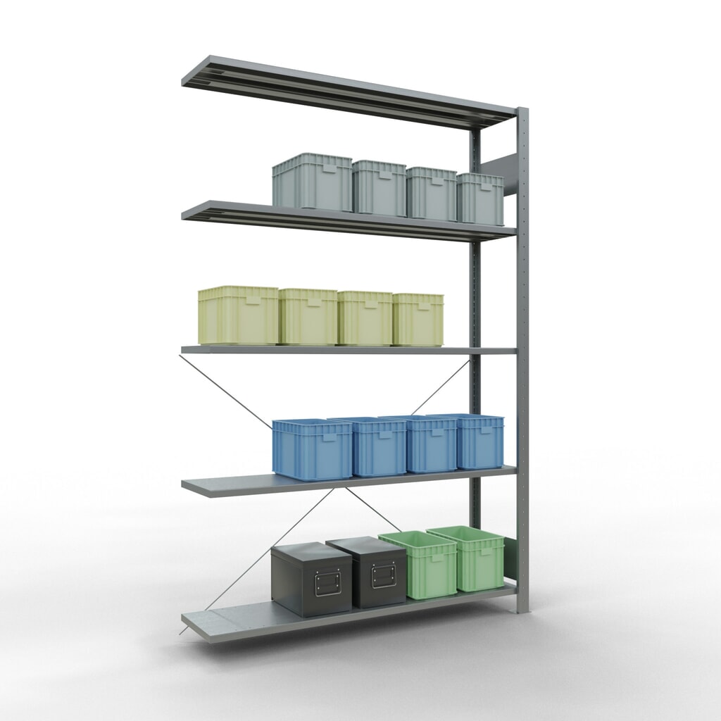 Scaffalatura a ripiani SCHULTE, sistema a incastro, campata aggiuntiva, portata per piano 150 kg, zincata, AxLxP 2.000 x 1.300 x 300 mm Immagine del prodotto n. 4: Scaffalatura a ripiani SCHULTE, sistema a incastro, campata aggiuntiva, portata per piano 150 kg, zincata, AxLxP 2.000 x 1.300 x 300 mm