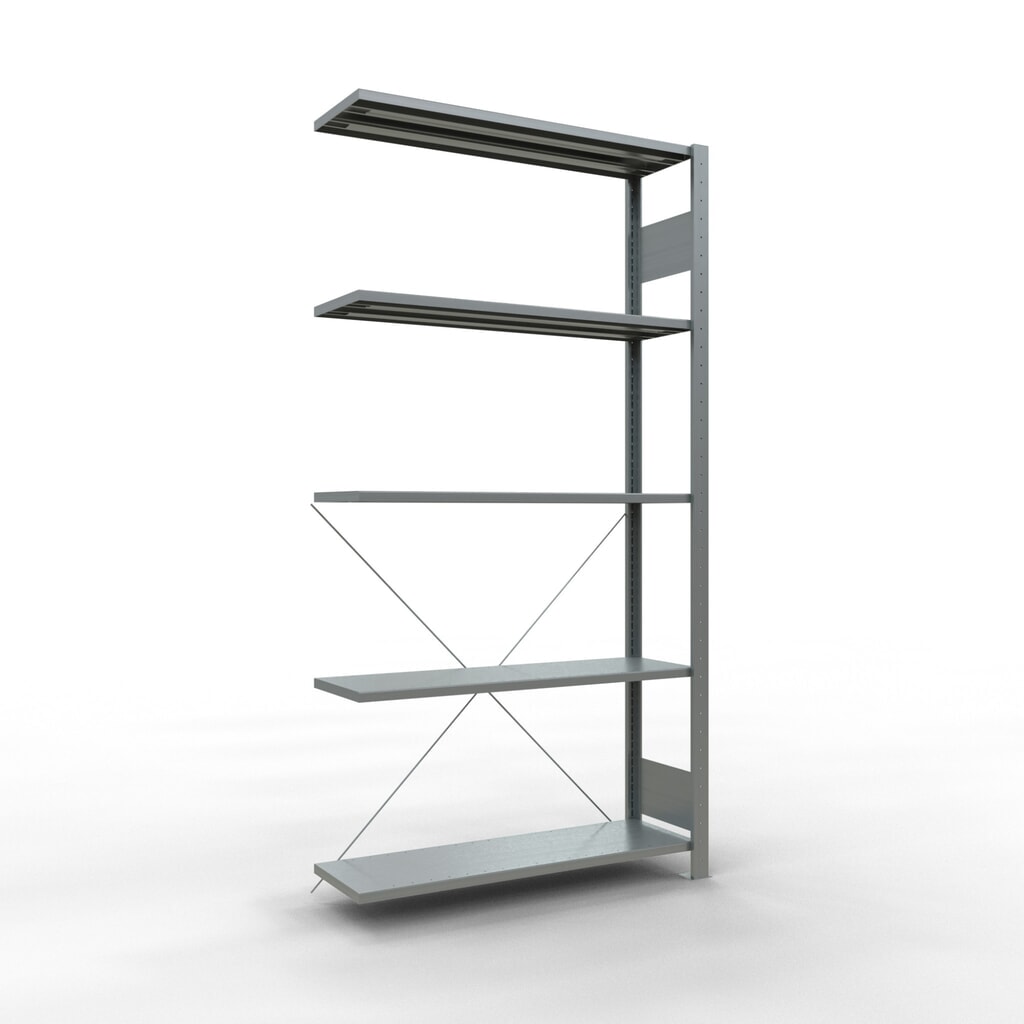 Immagine del prodotto: Scaffalatura a ripiani SCHULTE, sistema a incastro, campata aggiuntiva, portata per piano 150 kg, zincata, AxLxP 2.000 x 1.000 x 300 mm