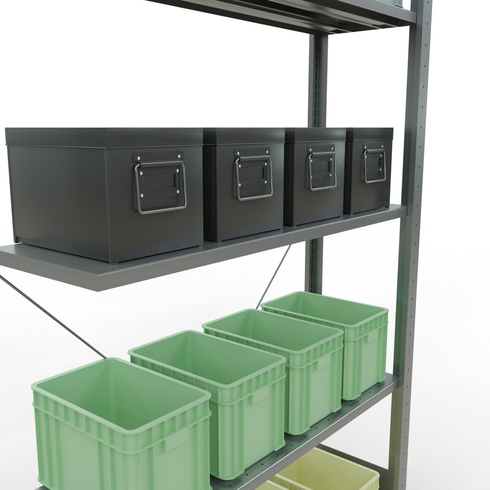 Immagine del prodotto n. 3: Scaffalatura a ripiani SCHULTE, sistema a incastro, campata aggiuntiva, portata per piano 150 kg, zincata, AxLxP 2.000 x 1.000 x 300 mm