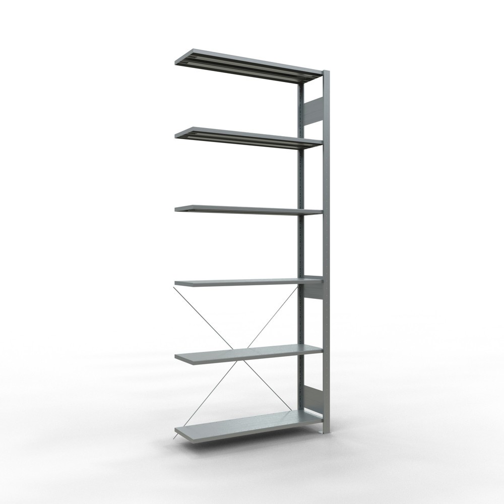 Immagine del prodotto: Scaffalatura a ripiani SCHULTE, sistema a incastro, campata aggiuntiva, portata per piano 150 kg, zincata, AxLxP 2.500 x 1.000 x 300 mm