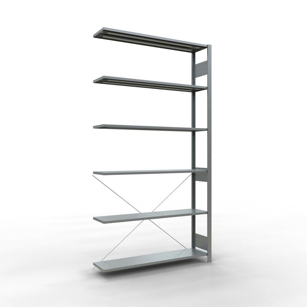 Scaffalatura a ripiani SCHULTE, sistema a incastro, campata aggiuntiva, portata per piano 150 kg, zincata, HxLxP 2.500 x 1.300 x 300 mm Immagine del prodotto: Scaffalatura a ripiani SCHULTE, sistema a incastro, campata aggiuntiva, portata per piano 150 kg, zincata, HxLxP 2.500 x 1.300 x 300 mm