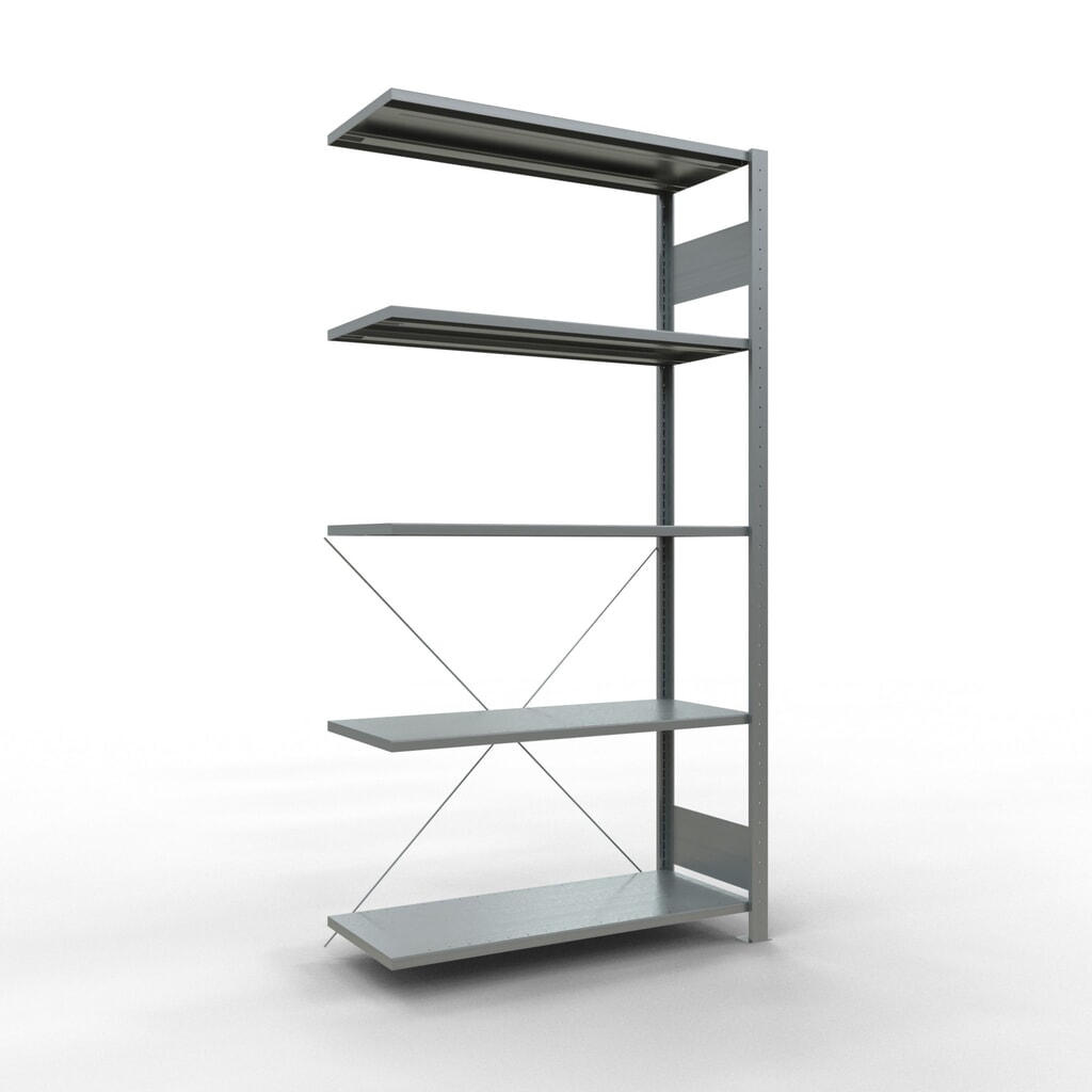 Immagine del prodotto: Scaffalatura a ripiani SCHULTE, sistema a incastro, campata aggiuntiva, portata per piano 150 kg, zincata, AxLxP 2.000 x 1.000 x 400 mm