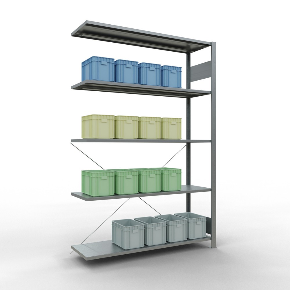 Immagine del prodotto n. 3: Scaffalatura a ripiani SCHULTE, sistema a incastro, campata aggiuntiva, portata per piano 150 kg, zincata, AxLxP 2.000 x 1.300 x 400 mm