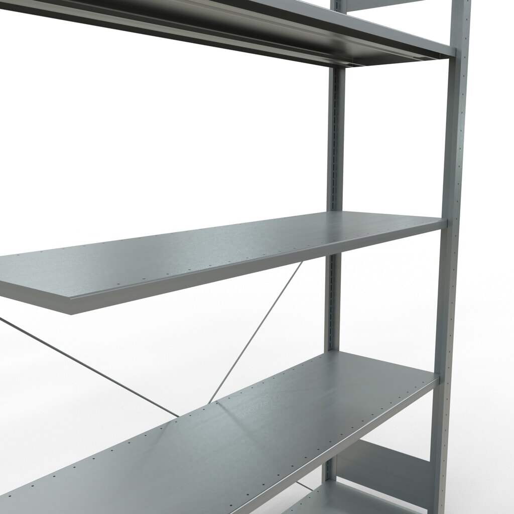 Immagine del prodotto n. 5: Scaffalatura a ripiani SCHULTE, sistema a incastro, campata aggiuntiva, portata per piano 150 kg, zincata, AxLxP 2.000 x 1.300 x 400 mm