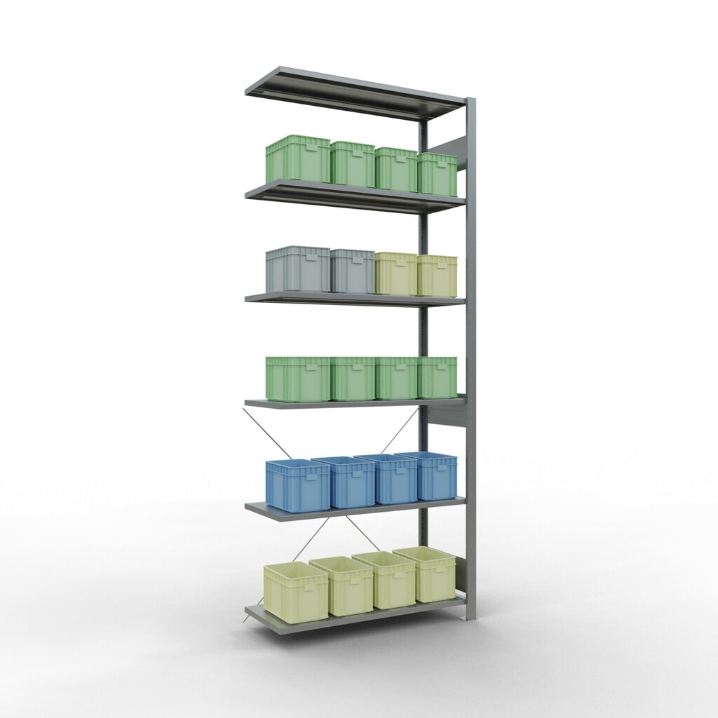 Immagine del prodotto n. 3: Scaffalatura a ripiani SCHULTE, sistema a incastro, campata aggiuntiva, portata per piano 150 kg, zincata, AxLxP 2.500 x 1.000 x 400 mm