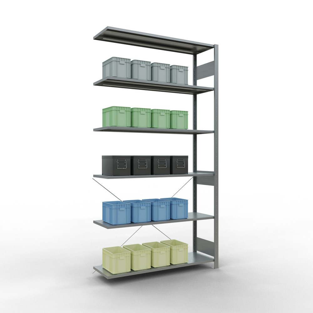 Immagine del prodotto n. 3: Scaffalatura a ripiani SCHULTE, sistema a incastro, campata aggiuntiva, portata per piano 150 kg, zincata, HxLxP 2.500 x 1.300 x 400 mm