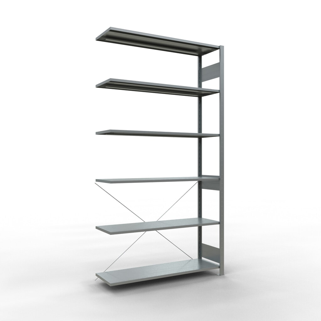Scaffalatura a ripiani SCHULTE, sistema a incastro, campata aggiuntiva, portata per piano 150 kg, zincata, HxLxP 2.500 x 1.300 x 400 mm Immagine del prodotto: Scaffalatura a ripiani SCHULTE, sistema a incastro, campata aggiuntiva, portata per piano 150 kg, zincata, HxLxP 2.500 x 1.300 x 400 mm