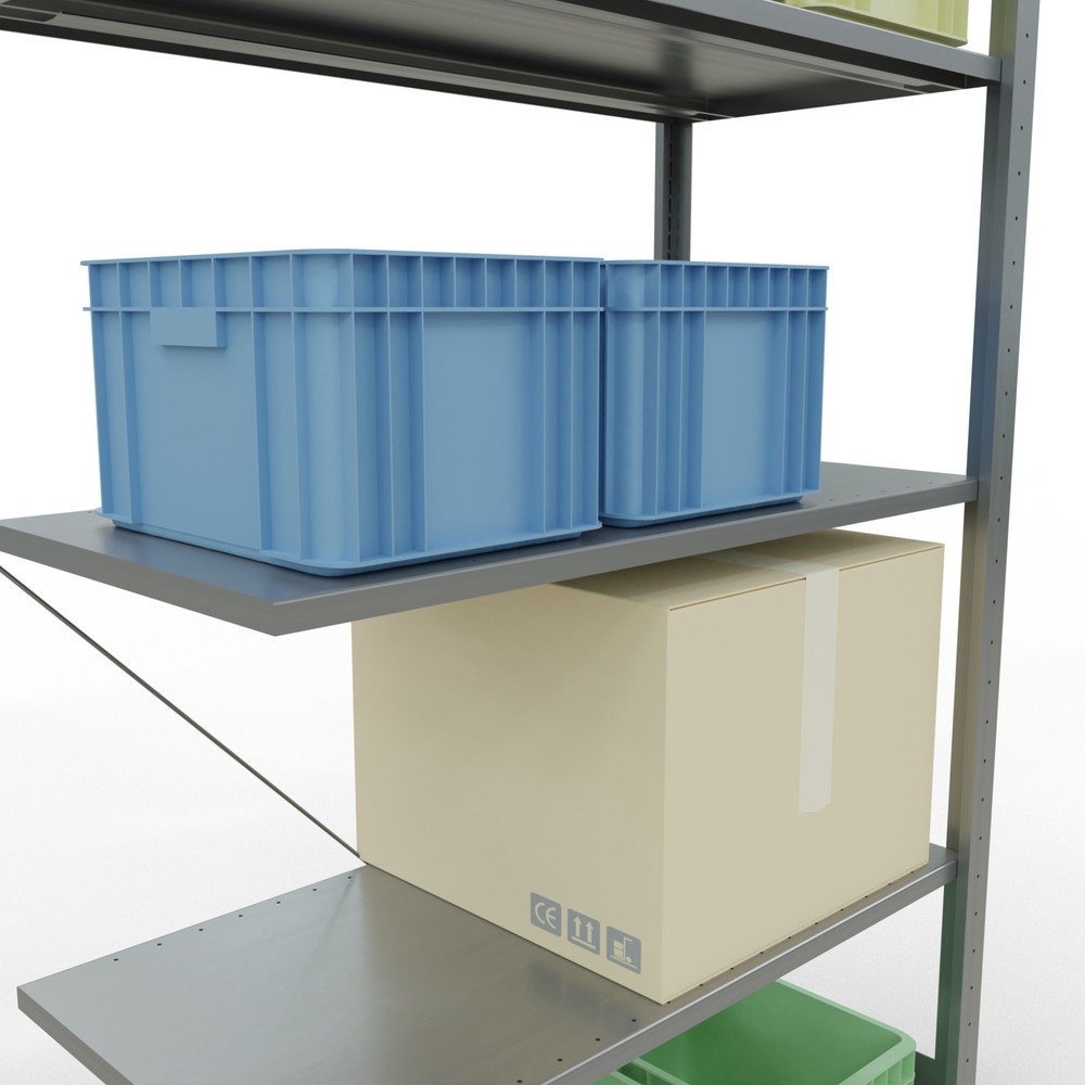 Immagine del prodotto n. 4: Scaffalatura a ripiani SCHULTE, sistema a incastro, campata aggiuntiva, portata per piano 150 kg, zincata, AxLxP 2.000 x 1.000 x 500 mm