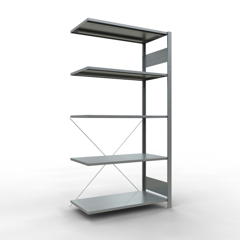 Immagine del prodotto: Scaffalatura a ripiani SCHULTE, sistema a incastro, campata aggiuntiva, portata per piano 150 kg, zincata, AxLxP 2.000 x 1.000 x 500 mm