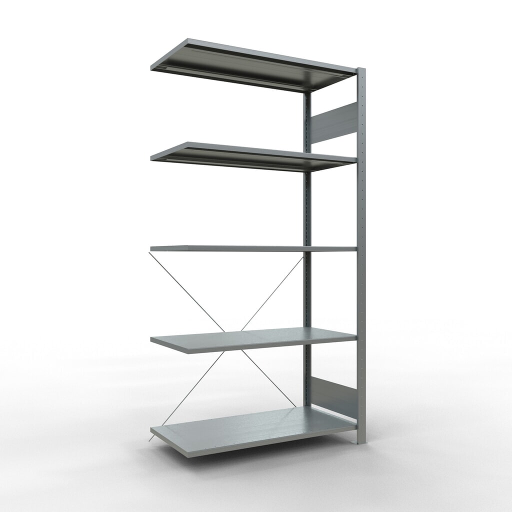 Immagine del prodotto n. 1: Scaffalatura a ripiani SCHULTE, sistema a incastro, campata aggiuntiva, portata per piano 150 kg, zincata, AxLxP 2.000 x 1.000 x 500 mm