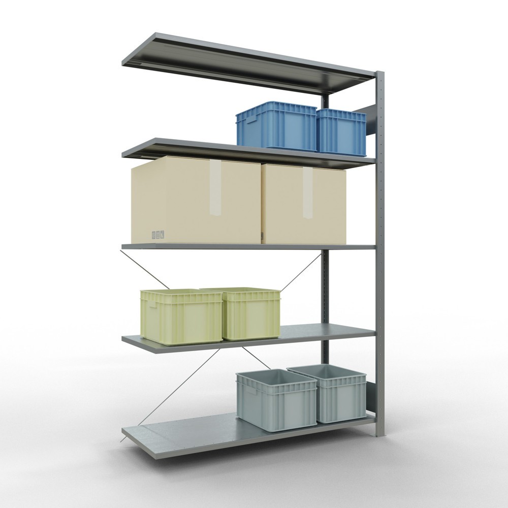 Immagine del prodotto n. 3: Scaffalatura a ripiani SCHULTE, sistema a incastro, campata aggiuntiva, portata per piano 150 kg, zincata, AxLxP 2.000 x 1.300 x 500 mm