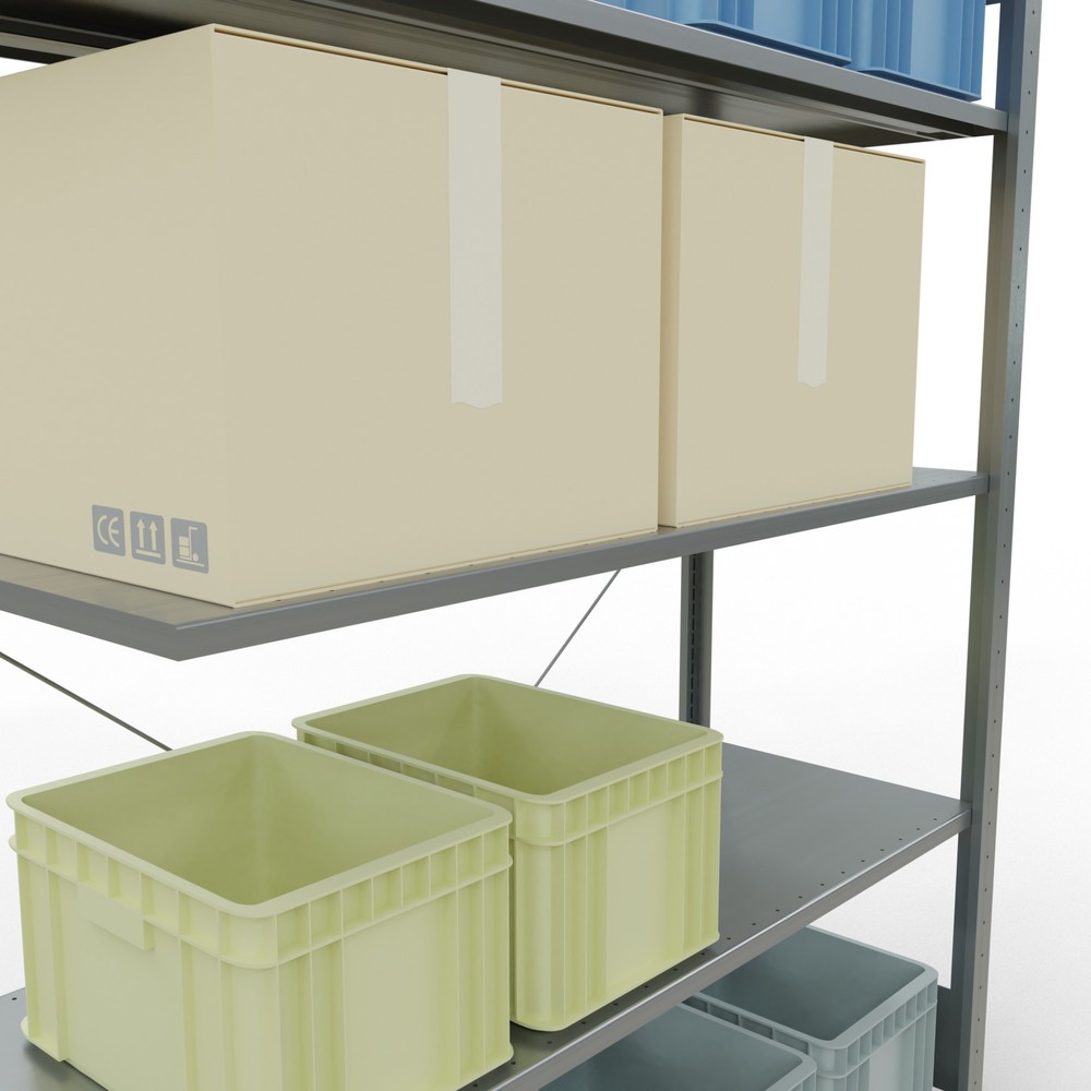 Immagine del prodotto n. 4: Scaffalatura a ripiani SCHULTE, sistema a incastro, campata aggiuntiva, portata per piano 150 kg, zincata, AxLxP 2.000 x 1.300 x 500 mm