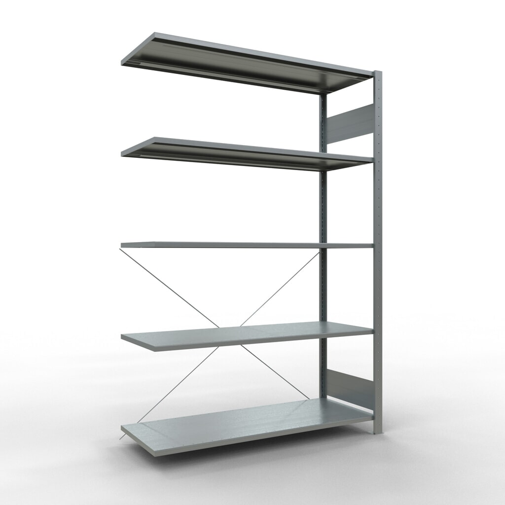 Scaffalatura a ripiani SCHULTE, sistema a incastro, campata aggiuntiva, portata per piano 150 kg, zincata, AxLxP 2.000 x 1.300 x 500 mm Immagine del prodotto: Scaffalatura a ripiani SCHULTE, sistema a incastro, campata aggiuntiva, portata per piano 150 kg, zincata, AxLxP 2.000 x 1.300 x 500 mm
