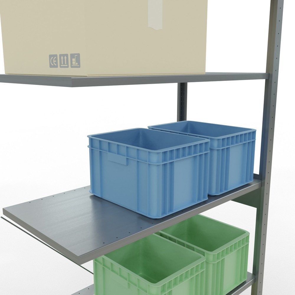 Immagine del prodotto n. 4: Scaffalatura a ripiani SCHULTE, sistema a incastro, campata aggiuntiva, portata per piano 150 kg, zincata, AxLxP 2.500 x 1.000 x 500 mm