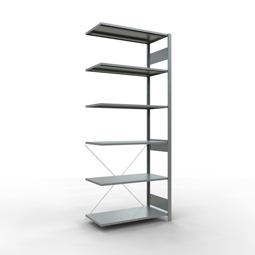 Scaffalatura a ripiani SCHULTE, sistema a incastro, campata aggiuntiva, portata per piano 150 kg, zincata, AxLxP 2.500 x 1.000 x 500 mm Immagine del prodotto: Scaffalatura a ripiani SCHULTE, sistema a incastro, campata aggiuntiva, portata per piano 150 kg, zincata, AxLxP 2.500 x 1.000 x 500 mm