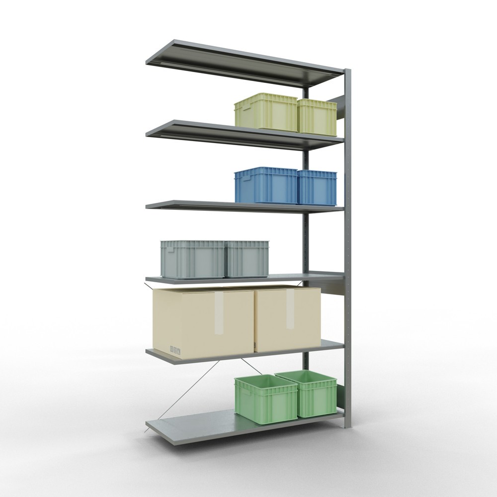Immagine del prodotto n. 3: Scaffalatura a ripiani SCHULTE, sistema a incastro, campata aggiuntiva, portata per piano 150 kg, zincata, AxLxP 2.500 x 1.300 x 500 mm