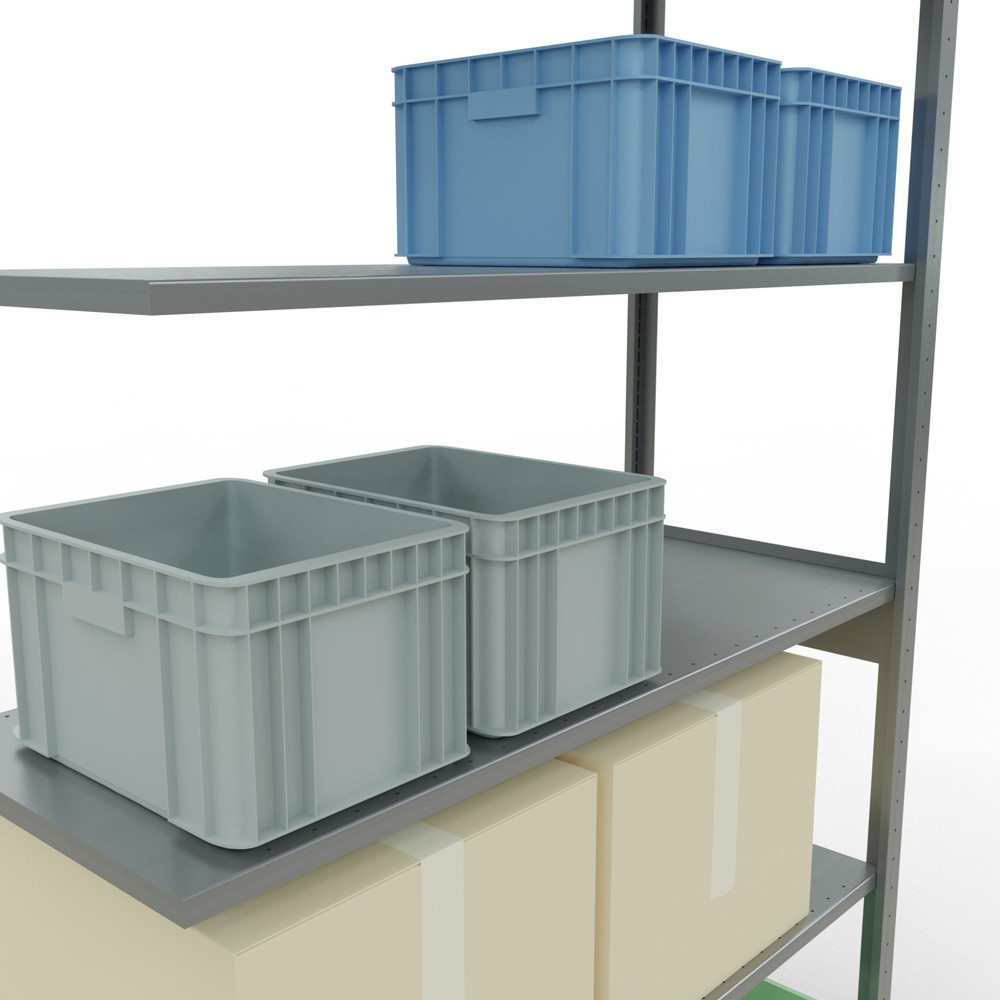 Immagine del prodotto n. 4: Scaffalatura a ripiani SCHULTE, sistema a incastro, campata aggiuntiva, portata per piano 150 kg, zincata, AxLxP 2.500 x 1.300 x 500 mm