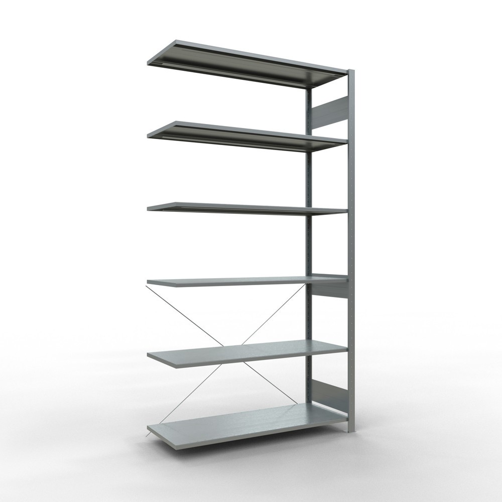Immagine del prodotto: Scaffalatura a ripiani SCHULTE, sistema a incastro, campata aggiuntiva, portata per piano 150 kg, zincata, AxLxP 2.500 x 1.300 x 500 mm