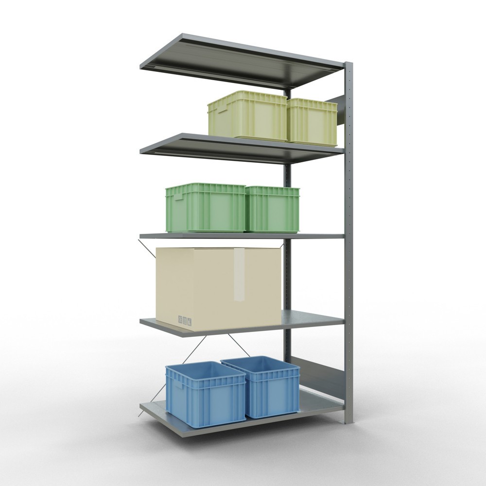 Immagine del prodotto n. 3: Scaffalatura a ripiani SCHULTE, sistema a incastro, campata aggiuntiva, portata per piano 150 kg, zincata, AxLxP 2.000 x 1.000 x 600 mm