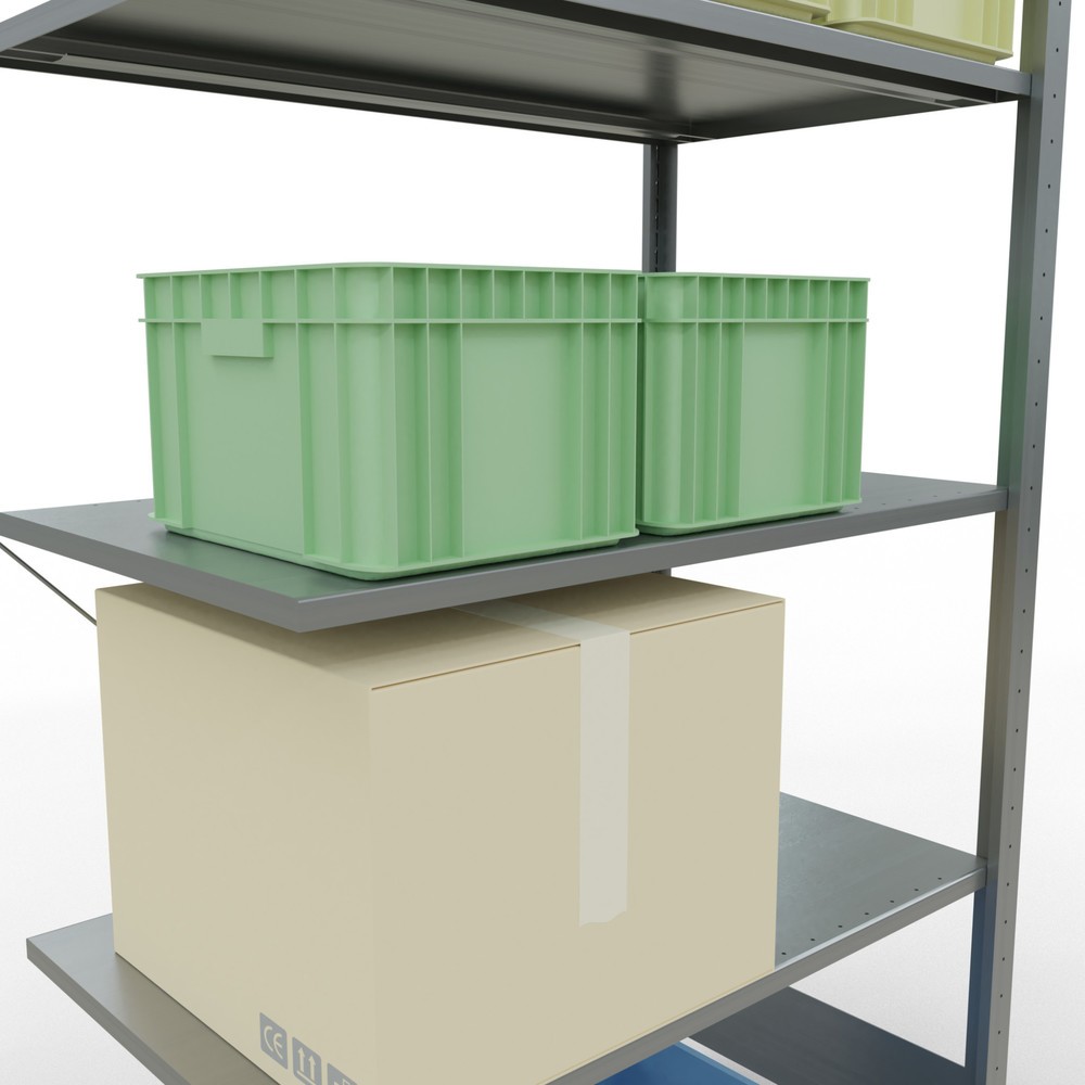 Immagine del prodotto n. 4: Scaffalatura a ripiani SCHULTE, sistema a incastro, campata aggiuntiva, portata per piano 150 kg, zincata, AxLxP 2.000 x 1.000 x 600 mm