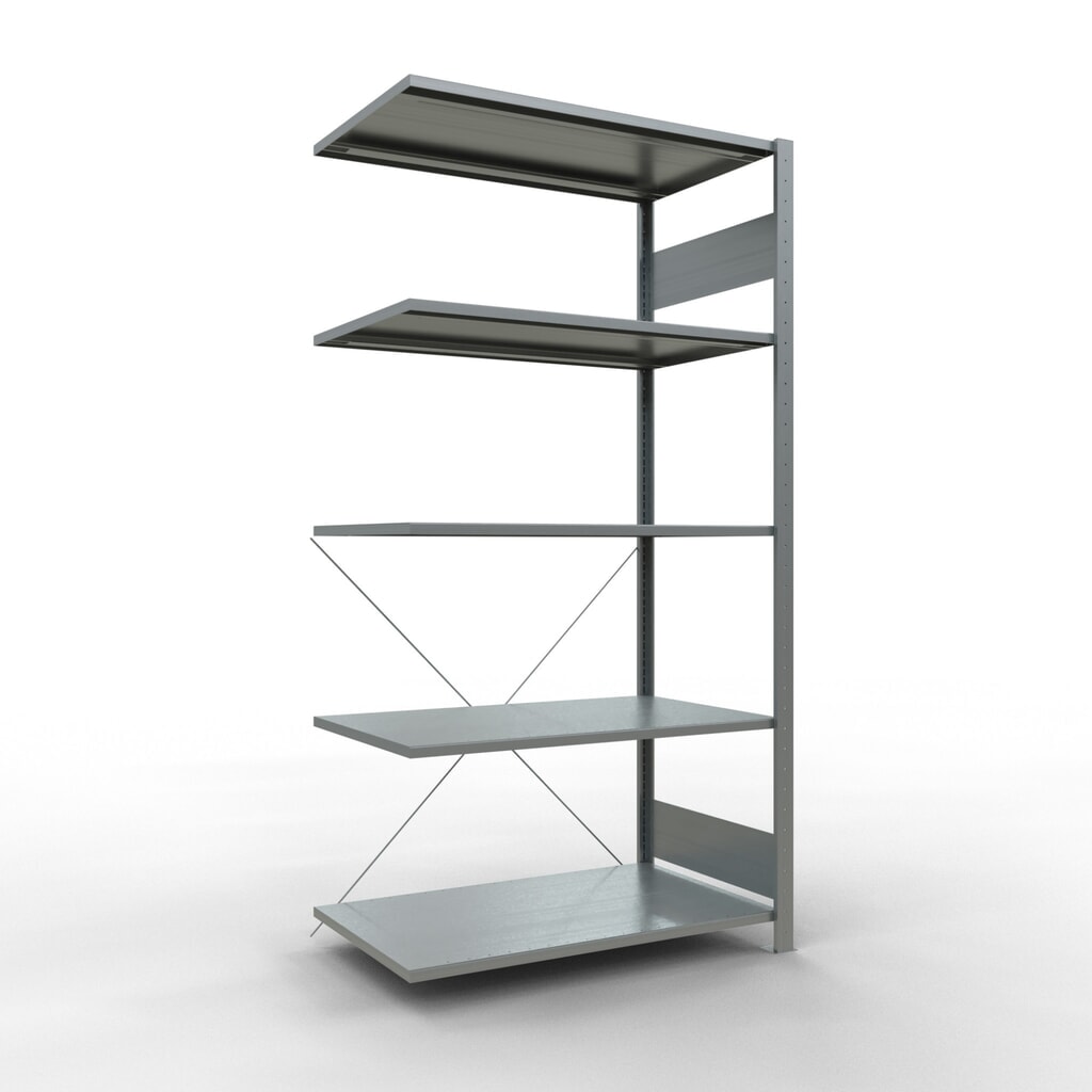 Immagine del prodotto: Scaffalatura a ripiani SCHULTE, sistema a incastro, campata aggiuntiva, portata per piano 150 kg, zincata, AxLxP 2.000 x 1.000 x 600 mm