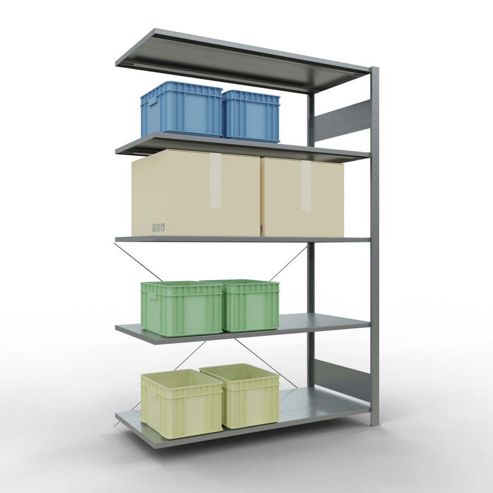 Immagine del prodotto n. 3: Scaffalatura a ripiani SCHULTE, sistema a incastro, campata aggiuntiva, portata per piano 150 kg, zincata, AxLxP 2.000 x 1.300 x 600 mm