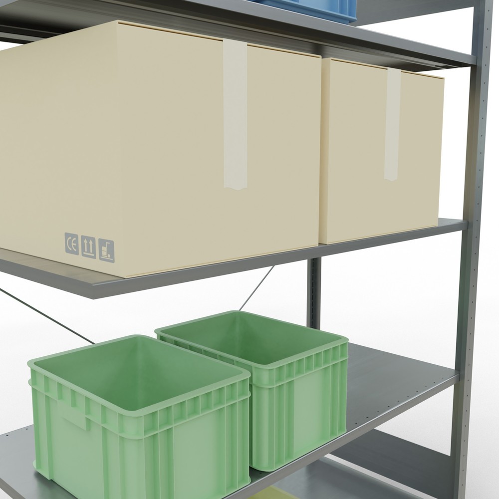 Immagine del prodotto n. 4: Scaffalatura a ripiani SCHULTE, sistema a incastro, campata aggiuntiva, portata per piano 150 kg, zincata, AxLxP 2.000 x 1.300 x 600 mm