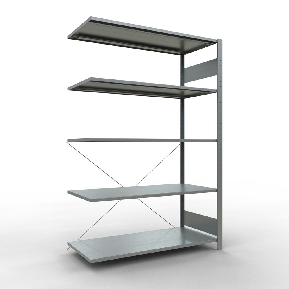 Immagine del prodotto: Scaffalatura a ripiani SCHULTE, sistema a incastro, campata aggiuntiva, portata per piano 150 kg, zincata, AxLxP 2.000 x 1.300 x 600 mm