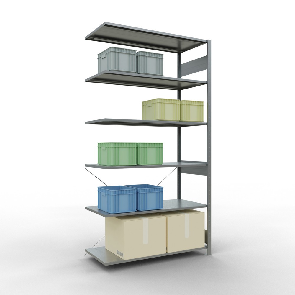 Immagine del prodotto n. 3: Scaffalatura a ripiani SCHULTE, sistema a incastro, campata aggiuntiva, portata per piano 150 kg, zincata, AxLxP 2.500 x 1.300 x 600 mm