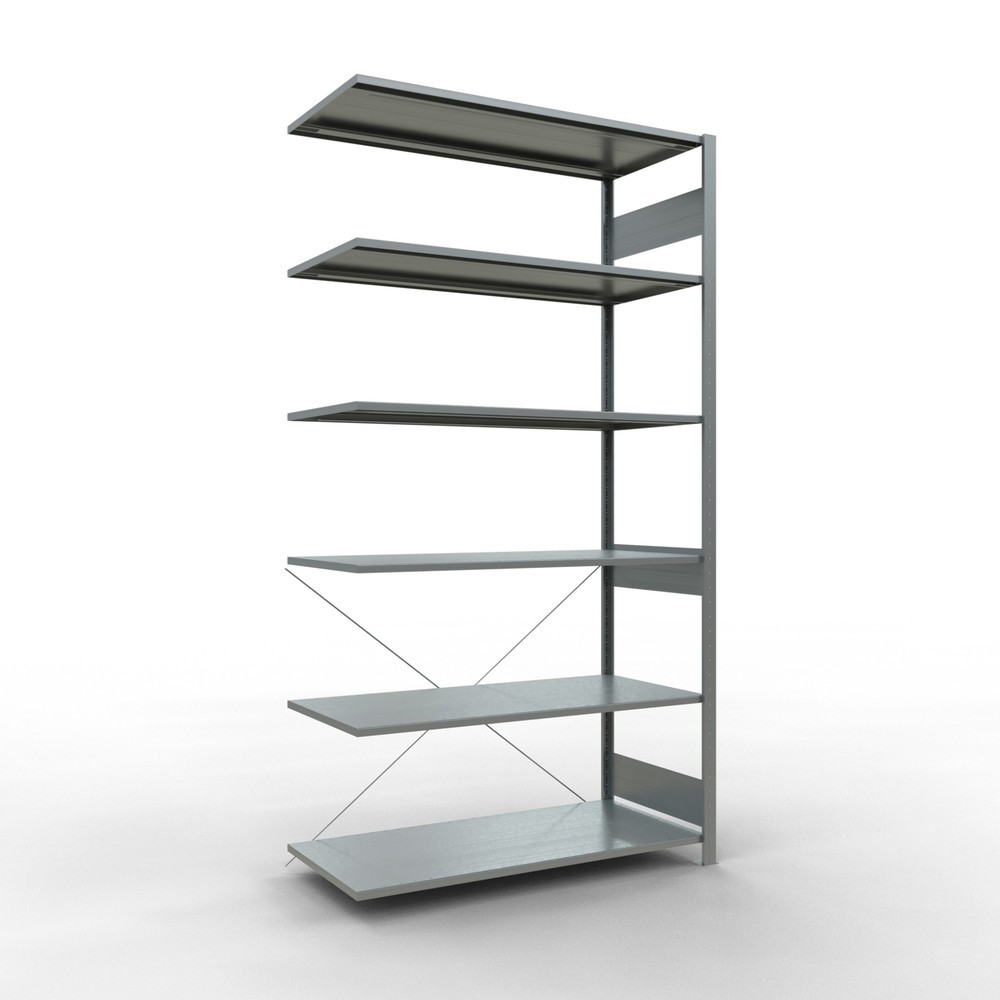 Immagine del prodotto: Scaffalatura a ripiani SCHULTE, sistema a incastro, campata aggiuntiva, portata per piano 150 kg, zincata, AxLxP 2.500 x 1.300 x 600 mm