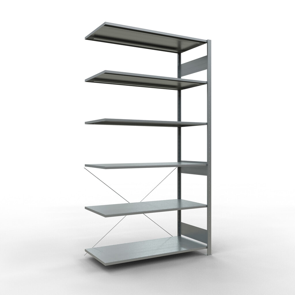Immagine del prodotto: Scaffalatura a ripiani SCHULTE, sistema a incastro, campata aggiuntiva, portata per piano 150 kg, zincata, AxLxP 2.500 x 1.300 x 600 mm