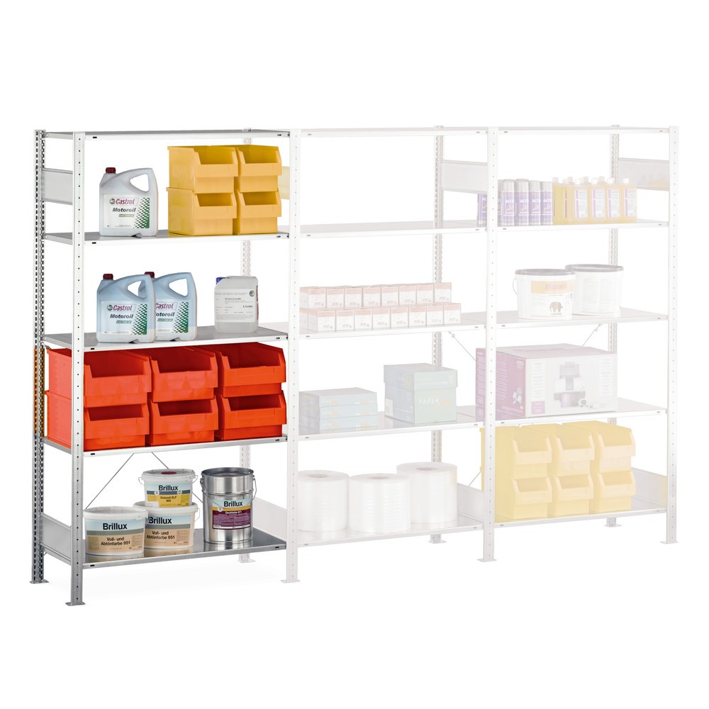 Immagine del prodotto n. 6: Scaffalatura a ripiani SCHULTE, sistema a incastro, campata aggiuntiva, portata per piano 150 kg, zincata, AxLxP 2.000 x 1.000 x 600 mm