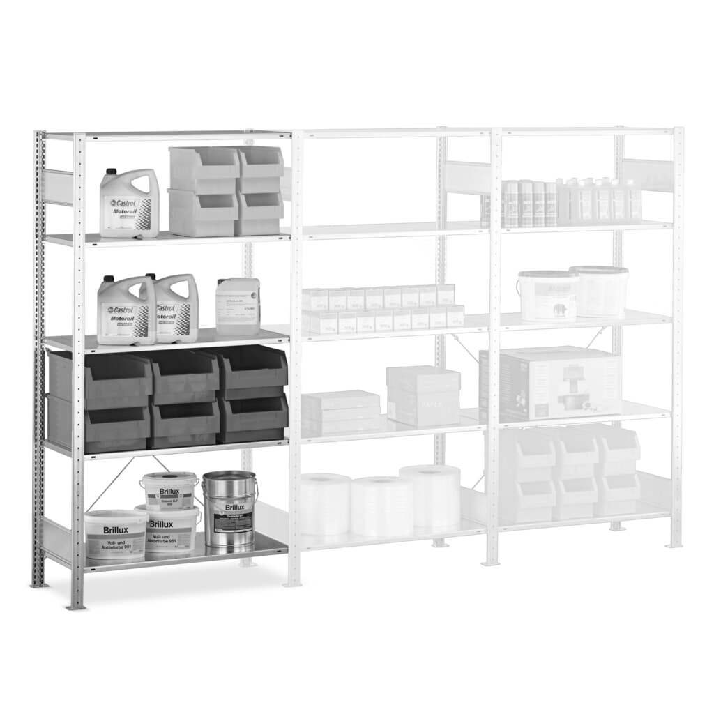 Immagine del prodotto n. 6: Scaffalatura a ripiani SCHULTE, sistema a incastro, campata aggiuntiva, portata per piano 150 kg, zincata, AxLxP 2.000 x 1.000 x 500 mm