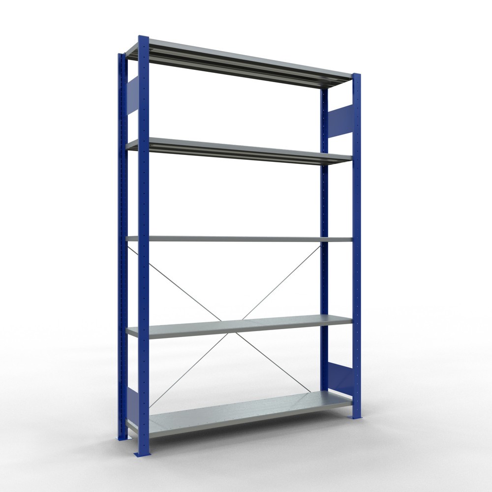 Immagine del prodotto n. 1: Scaffalatura a ripiani SCHULTE, blu genziana/zincato con 5 fondi in lamiera d'acciaio, portata per piano di 150 kg, AxLxP 2.000 x 1.360 x 336 mm
