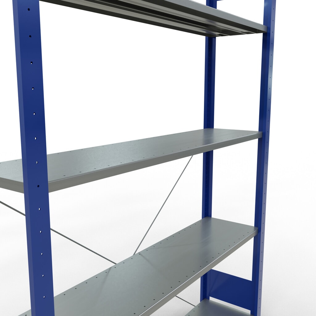Scaffalatura a ripiani SCHULTE, blu genziana/zincato con 5 fondi in lamiera d'acciaio, portata per piano di 150 kg, AxLxP 2.000 x 1.360 x 336 mm Immagine del prodotto n. 2: Scaffalatura a ripiani SCHULTE, blu genziana/zincato con 5 fondi in lamiera d'acciaio, portata per piano di 150 kg, AxLxP 2.000 x 1.360 x 336 mm