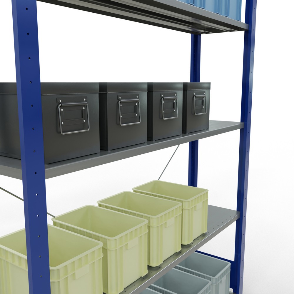 Immagine del prodotto n. 3: Scaffalatura a ripiani SCHULTE, blu genziana/zincato con 5 fondi in lamiera d'acciaio, portata per piano di 150 kg, AxLxP 2.000 x 1.360 x 336 mm