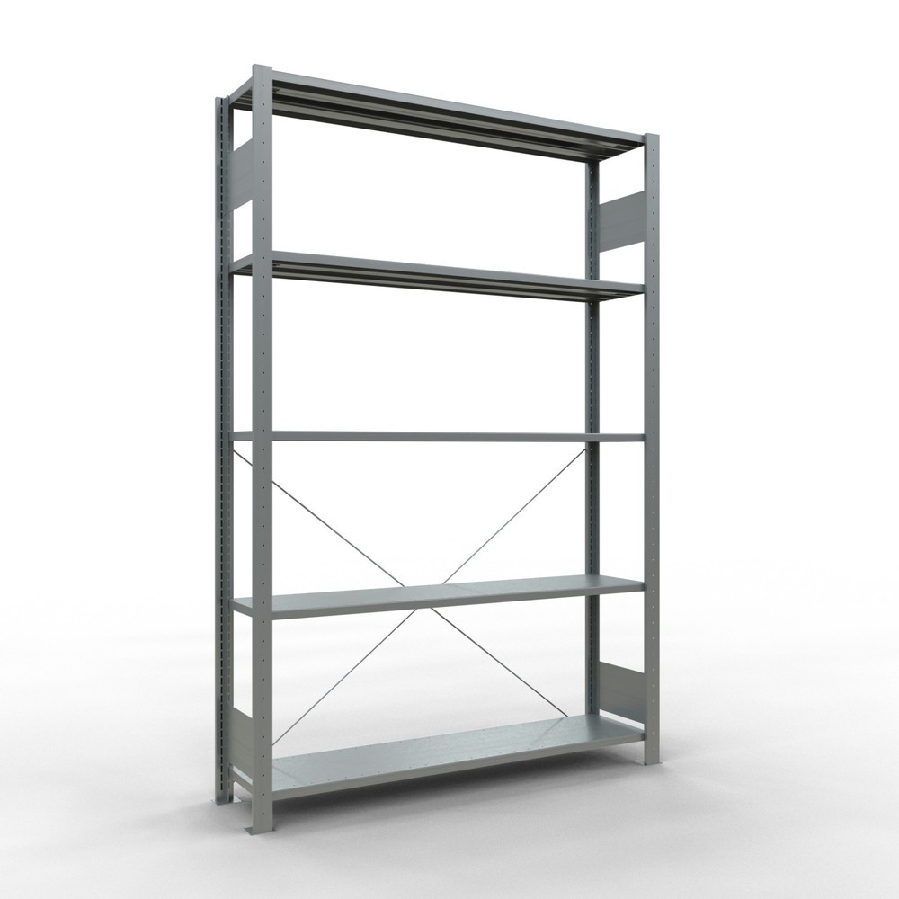 Immagine del prodotto: Scaffalatura a ripiani SCHULTE zincata con 5 fondi in lamiera d'acciaio, portata per piano di 150 kg, AxLxP 2.000 x 1.360 x 336 mm