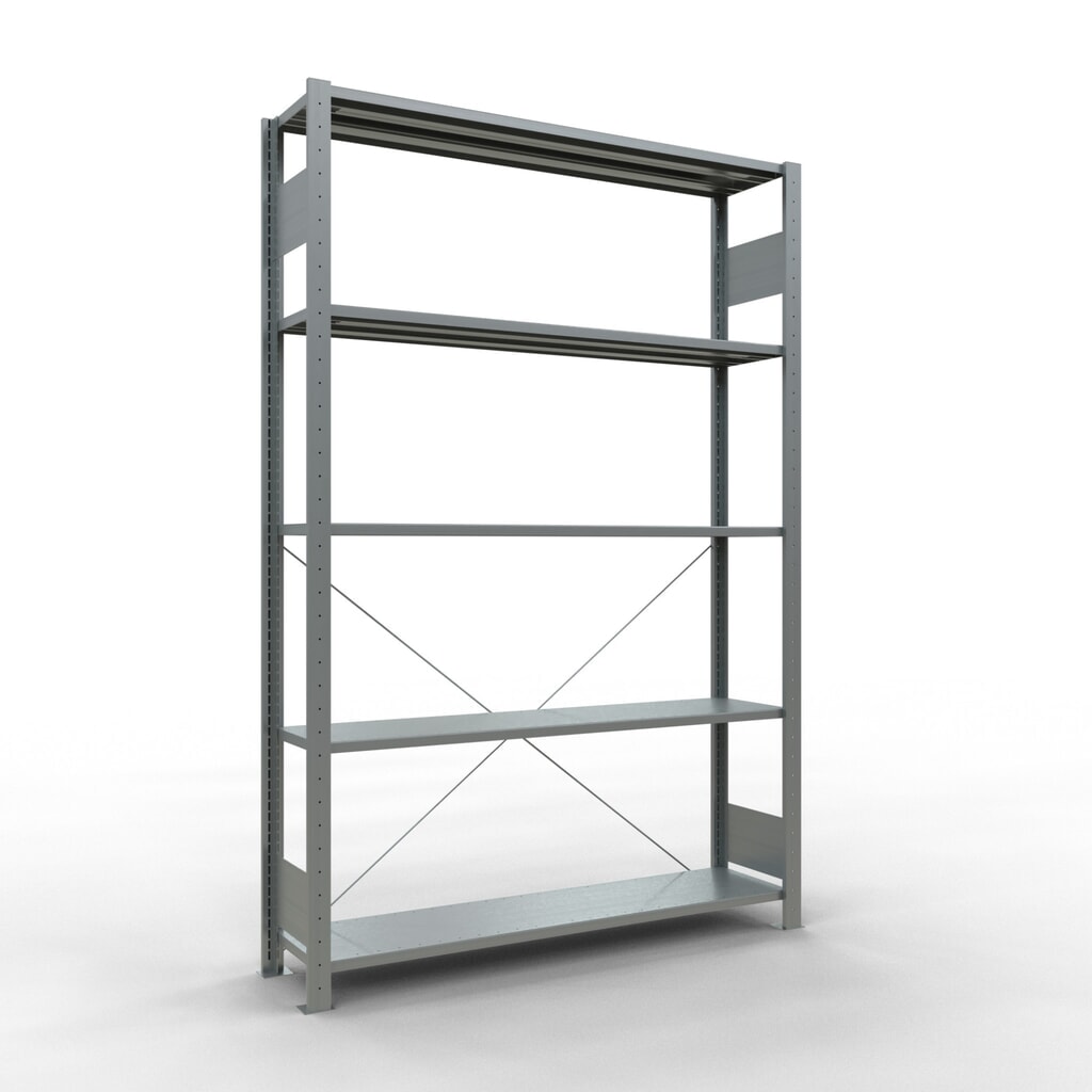 Immagine del prodotto: Scaffalatura a ripiani SCHULTE zincata con 5 fondi in lamiera d'acciaio, portata per piano di 150 kg, AxLxP 2.000 x 1.360 x 336 mm