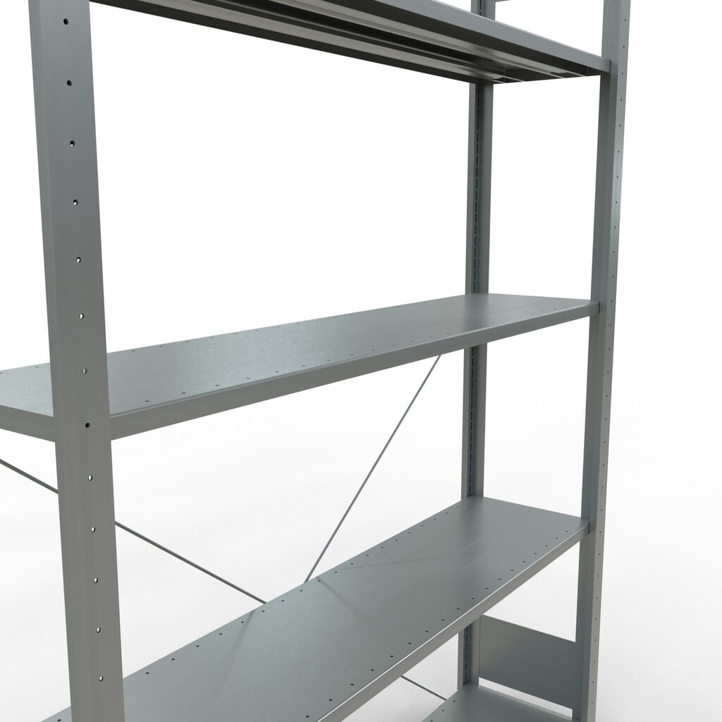 Immagine del prodotto n. 2: Scaffalatura a ripiani SCHULTE zincata con 5 fondi in lamiera d'acciaio, portata per piano di 150 kg, AxLxP 2.000 x 1.360 x 336 mm